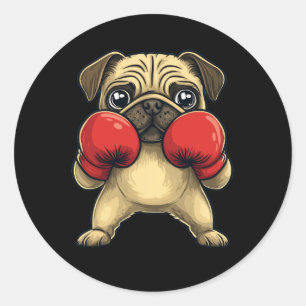 Dog Pug Dressed As A Boxer Funny Boxing Classic Round Sticker