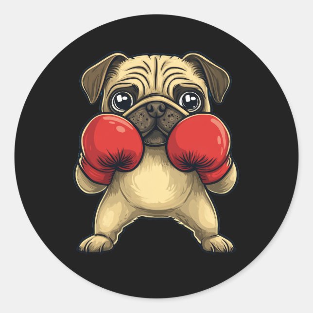 Dog Pug Dressed As A Boxer Funny Boxing  Classic Round Sticker (Front)