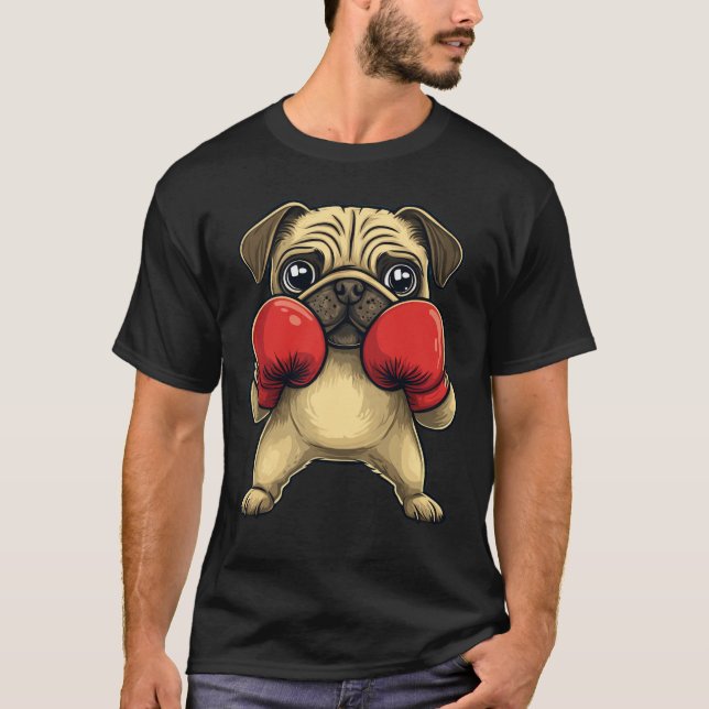 Dog Pug Dressed As A Boxer Funny Boxing  T-Shirt (Front)