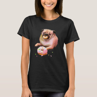 Dog Pug Eating Doughnut 2 T-Shirt