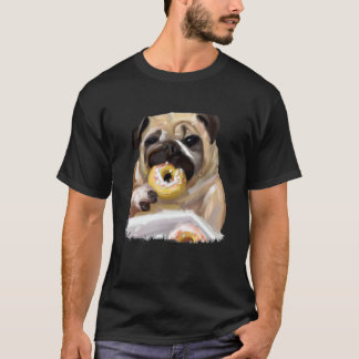 Dog Pug Eating Doughnut 3 T-Shirt