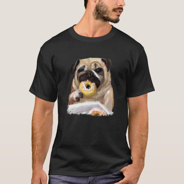 Dog Pug Eating Doughnut     3 T-Shirt (Front)