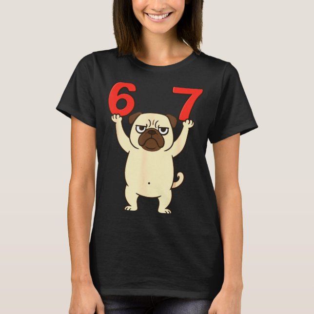 Dog Pug Funny 67 Meme Six Seven  T-Shirt (Front)