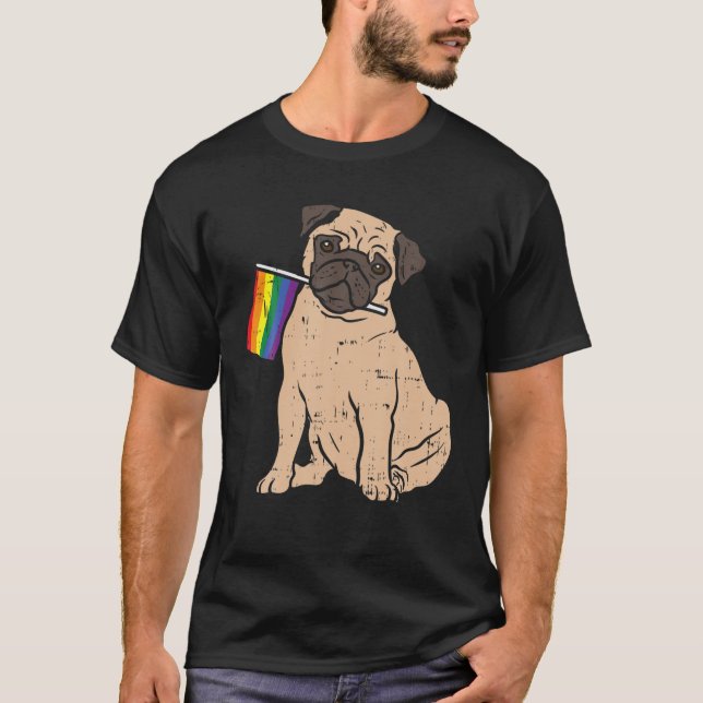 Dog Pug Rainbow Flag Gay Pride LGBT Animal Pet Lov T-Shirt (Front)