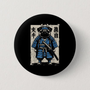 Dog Pug Samurai Funny Japanese Warrior Art Men Wom 6 Cm Round Badge