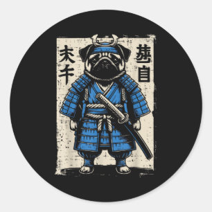Dog Pug Samurai Funny Japanese Warrior Art Men Wom Classic Round Sticker