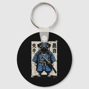 Dog Pug Samurai Funny Japanese Warrior Art Men Wom Key Ring