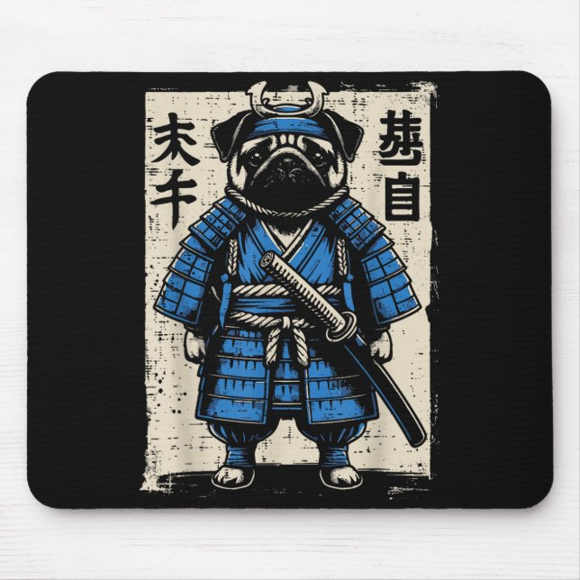 Dog Pug Samurai Funny Japanese Warrior Art Men Wom Mouse Mat (Front)