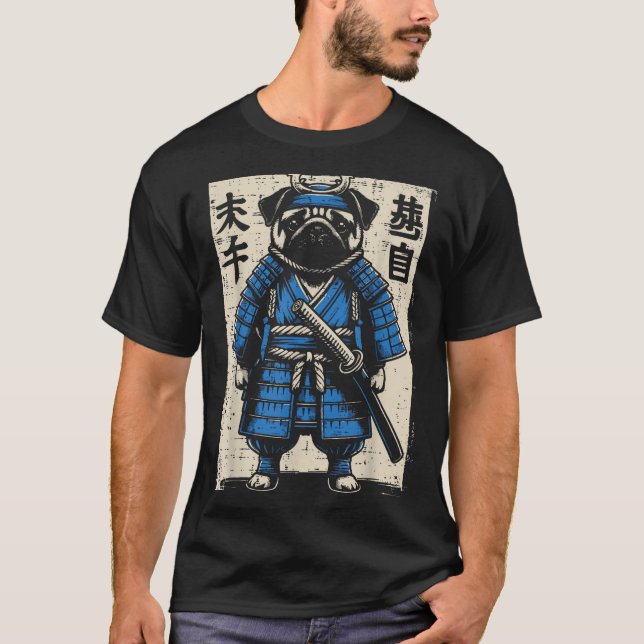 Dog Pug Samurai Funny Japanese Warrior Art Men Wom T-Shirt (Front)