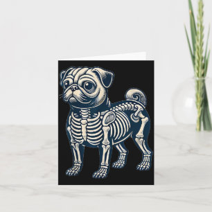 Dog Pug Skeleton Halloween Card
