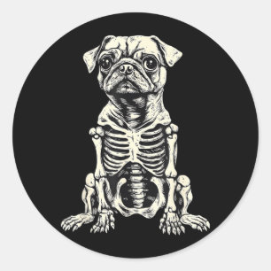 Dog Pug Skeleton Halloween Classic Round Sticker