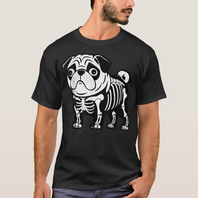 Dog Pug Skeleton Halloween T-Shirt (Front)