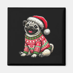 Dog Pug Ugly Sweater Santa Hat Christmas For Men W Magnet
