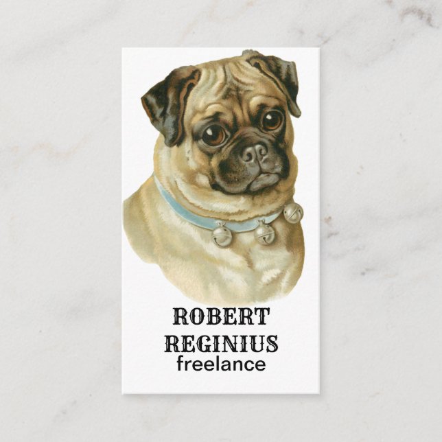 Dog Pug Vintage Business Card (Front)