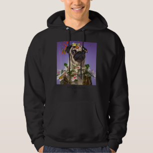 Dog pug wearing flowers hoodie