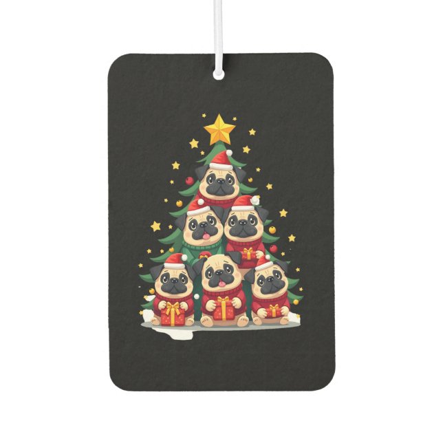 Dog Pugs Christmas Tree Cute Xmas (1) Car Air Freshener (Front)