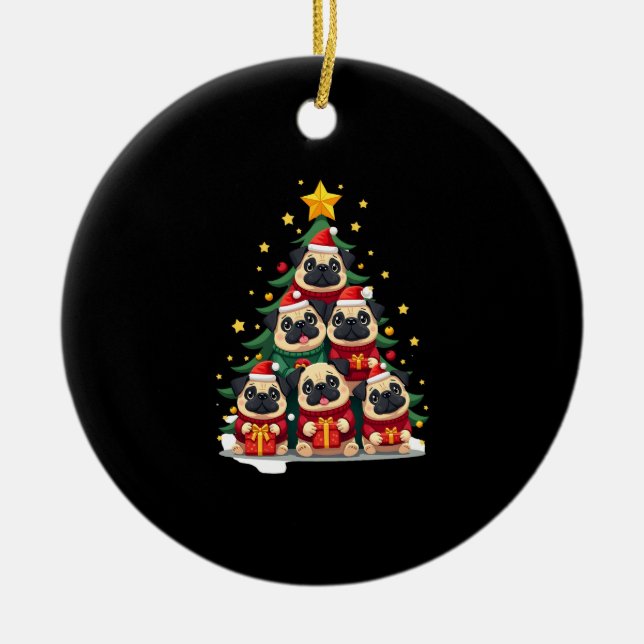 Dog Pugs Christmas Tree Cute Xmas (1) Ceramic Tree Decoration (Front)