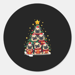 Dog Pugs Christmas Tree Cute Xmas (1) Classic Round Sticker