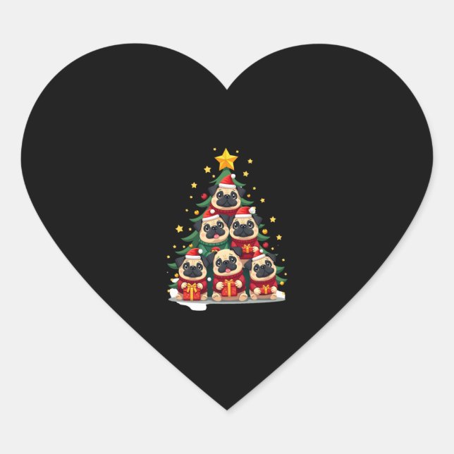 Dog Pugs Christmas Tree Cute Xmas (1) Heart Sticker (Front)
