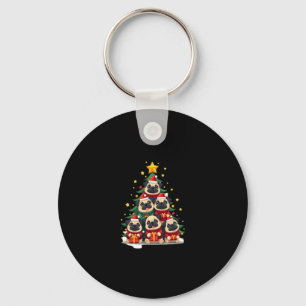 Dog Pugs Christmas Tree Cute Xmas (1) Key Ring