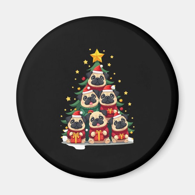 Dog Pugs Christmas Tree Cute Xmas (1) Magnet (Front)
