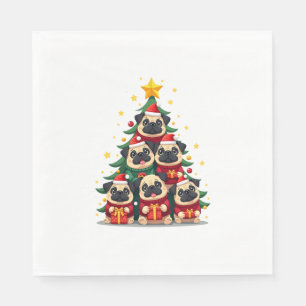 Dog Pugs Christmas Tree Cute Xmas (1) Napkin