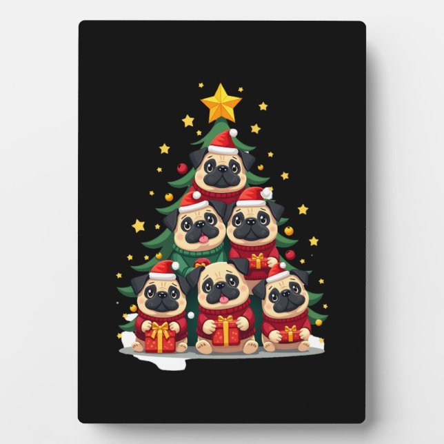 Dog Pugs Christmas Tree Cute Xmas (1) Plaque (Front)