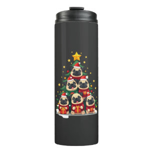 Dog Pugs Christmas Tree Cute Xmas (1) Thermal Tumbler