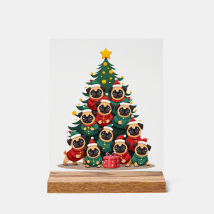 Dog Pugs Christmas Tree Cute Xmas (2) Acrylic Sign