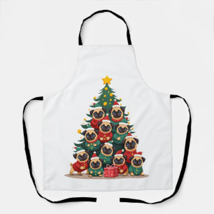 Dog Pugs Christmas Tree Cute Xmas (2) Apron