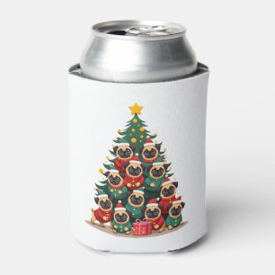 Dog Pugs Christmas Tree Cute Xmas (2) Can Cooler