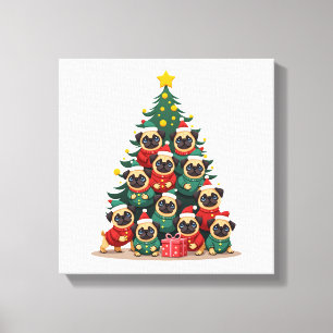Dog Pugs Christmas Tree Cute Xmas (2) Canvas Print