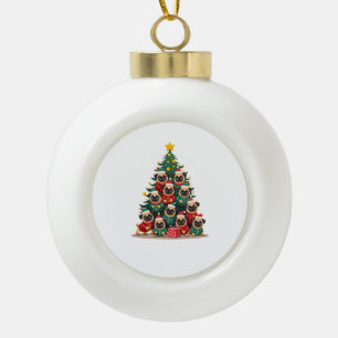 Dog Pugs Christmas Tree Cute Xmas (2) Ceramic Ball Christmas Ornament
