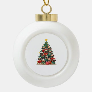 Dog Pugs Christmas Tree Cute Xmas (2) Ceramic Ball Christmas Ornament