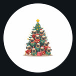 Dog Pugs Christmas Tree Cute Xmas (2) Classic Round Sticker<br><div class="desc">Dog Pugs Christmas Tree Cute Xmas (2)</div>