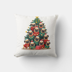 Dog Pugs Christmas Tree Cute Xmas (2) Cushion