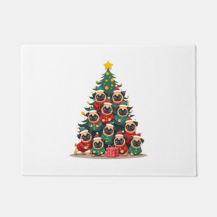 Dog Pugs Christmas Tree Cute Xmas (2) Doormat