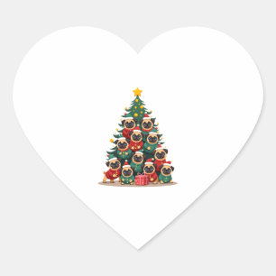 Dog Pugs Christmas Tree Cute Xmas (2) Heart Sticker