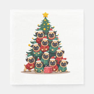 Dog Pugs Christmas Tree Cute Xmas (2) Napkin