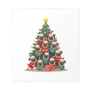 Dog Pugs Christmas Tree Cute Xmas (2) Notepad