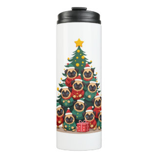 Dog Pugs Christmas Tree Cute Xmas (2) Thermal Tumbler