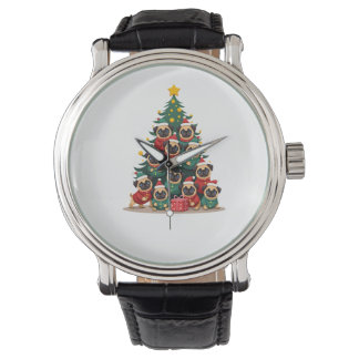 Dog Pugs Christmas Tree Cute Xmas (2) Watch