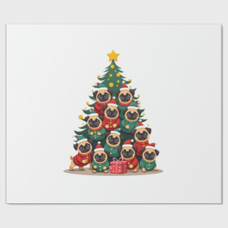 Dog Pugs Christmas Tree Cute Xmas (2) Wrapping Paper