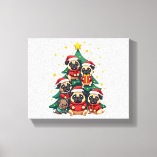 Dog Pugs Christmas Tree Cute Xmas (3) Canvas Print