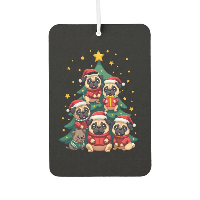 Dog Pugs Christmas Tree Cute Xmas (3) Car Air Freshener (Front)