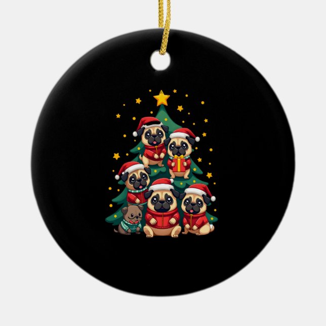 Dog Pugs Christmas Tree Cute Xmas (3) Ceramic Tree Decoration (Front)