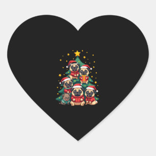 Dog Pugs Christmas Tree Cute Xmas (3) Heart Sticker