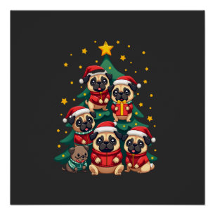 Dog Pugs Christmas Tree Cute Xmas (3) Poster