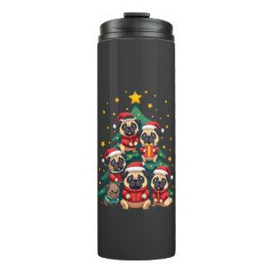 Dog Pugs Christmas Tree Cute Xmas (3) Thermal Tumbler