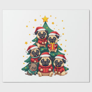 Dog Pugs Christmas Tree Cute Xmas (3) Wrapping Paper